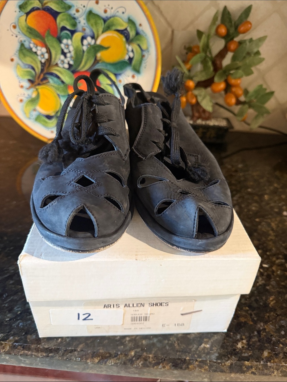 Aris Allen Black Suede Wedge Sandals for Women Size 12